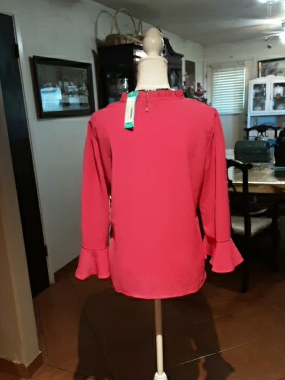 CeCe V-Neck Ruffle Cuff Blouse - Raspberry - Picture 6 of 11